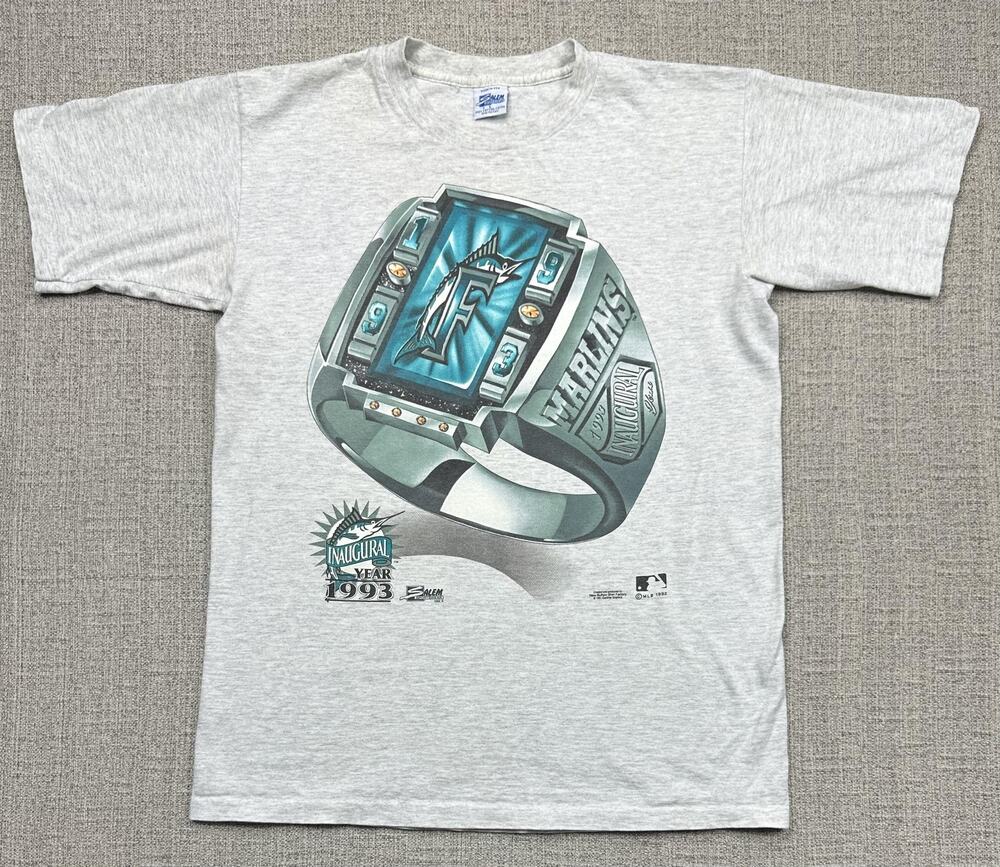 Vintage Florida Marlins Shirt Mens L Inaugural 1993 MLB Baseball Salem USA Ring